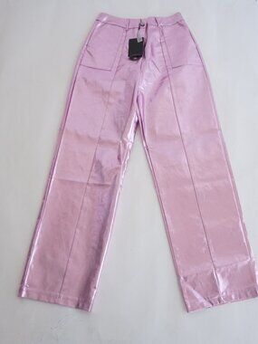 Metallic Pink Straight-Leg Women's Pants